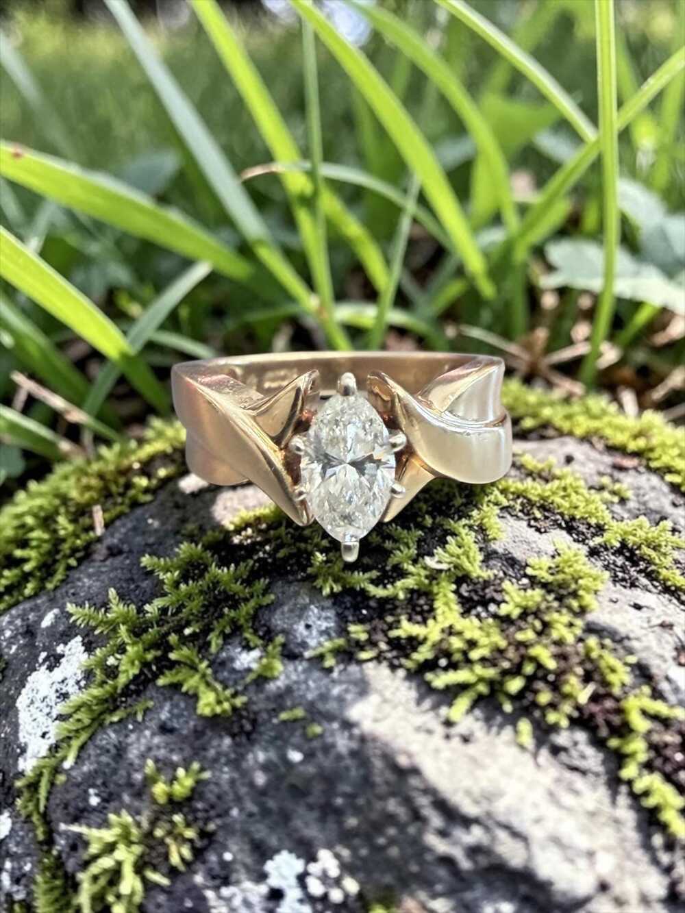 14k Yellow Gold Marquise Diamond Engagement Ring